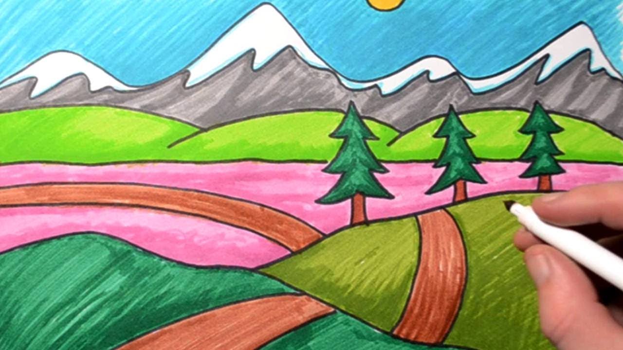 Simple Landscape Drawing For Kids | Drawing For Kids Tutorial